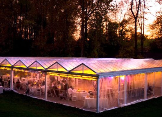 wedding tent in sunset